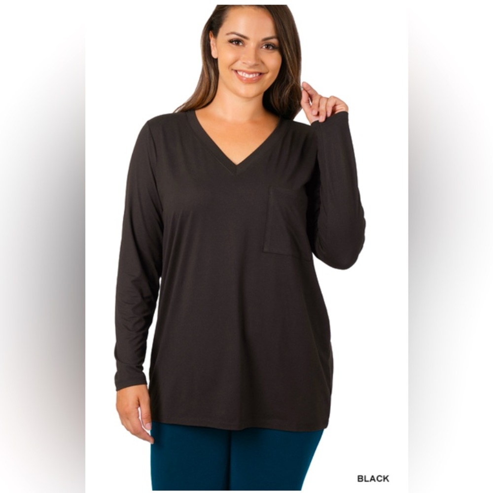 NWT ZENANA PLUS BRUSHED DTY MICROFIBER FRONT POCKET TOP